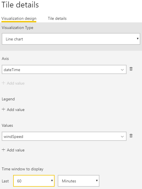 Power BI enter streaming data tile settings